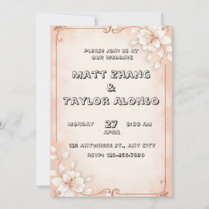 Belo convite para o casamento, num fundo rosa