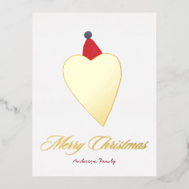 Belo coração Ouro com o Chapéu Branco de Natal