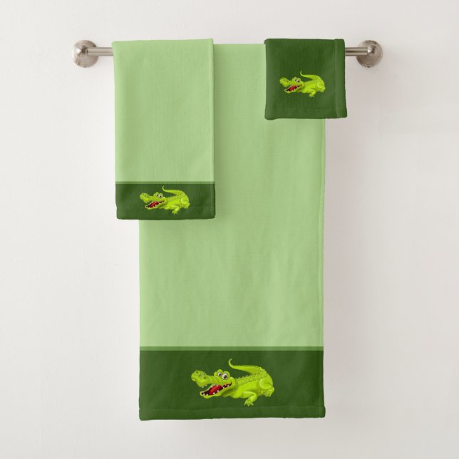 Belo Crocodilo em Toalha de Banho Verde Lima Conj. (Insitu)