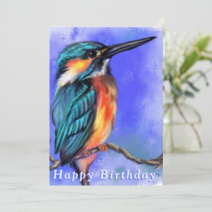 Belo Desenho de Pássaro Kingfisher - Feliz Aniver
