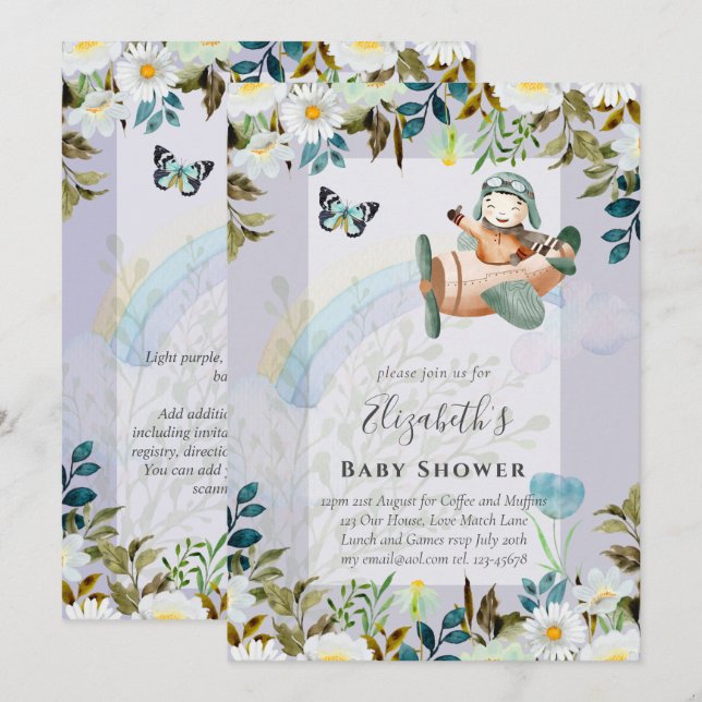 Belo divertimento Piloto Bebês Chás Convites (Frente/Verso)