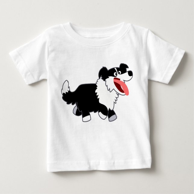 Belo e feliz cartoon Border Collie Baby T-Shirt (Frente)
