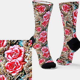 Belo Efeito 3D Metálico das Flores e Pérolas Rosa