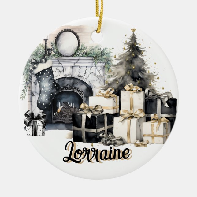 Belo Enfeites de natal preto, branco e Dourado (Frente)