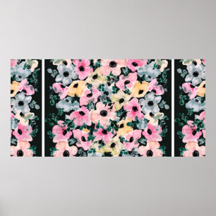 Belo impressão floral de aquarela com fundo escuro