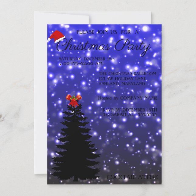 Belo Legal Convite à Árvore de Natal Azul (Frente)