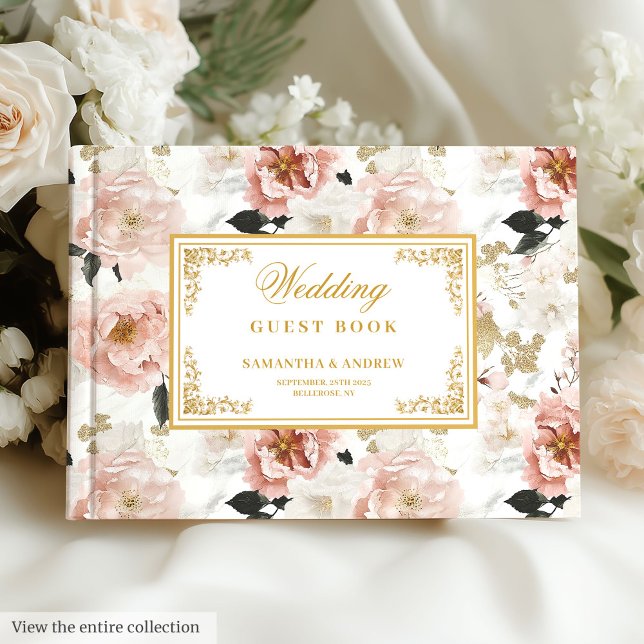 Belo livro de hóspedes de rosa de ouro floral (Beautiful boho rose gold floral wedding guest book)