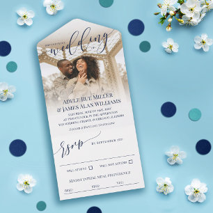 Belo Marinho Blue Script Photo Casamento