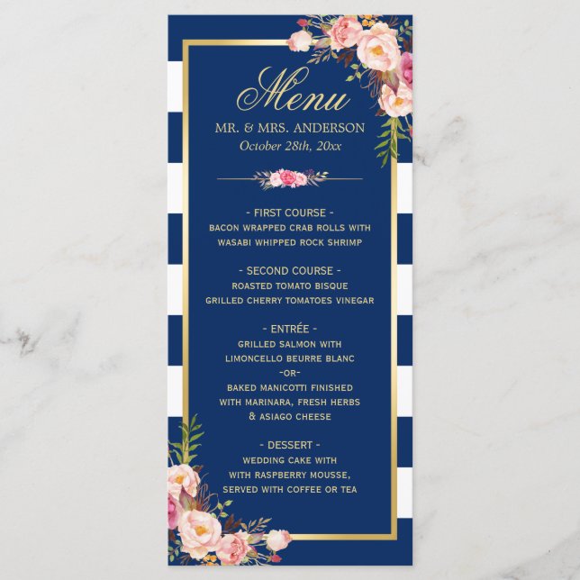 Belo Marinho Floral Blue Striped Menu (Frente)