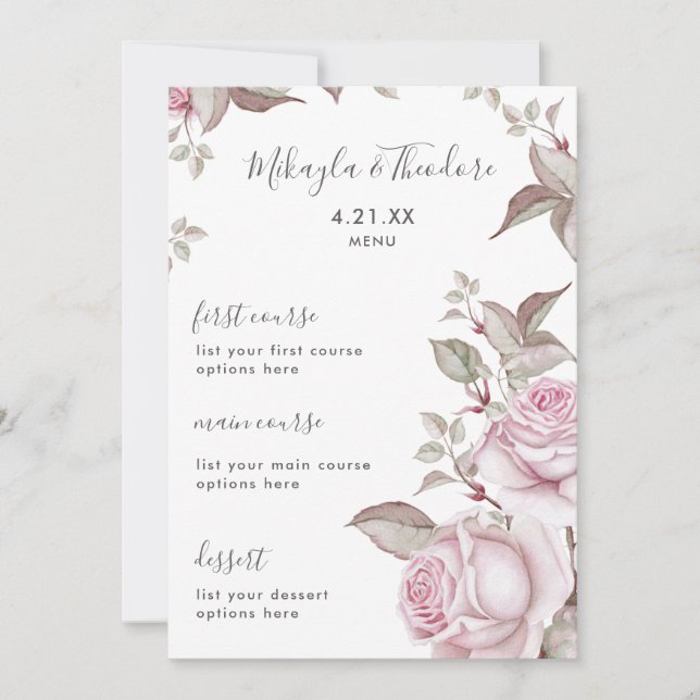Belo Menu de Casamento de Rosas Rosa-Rosa-Blush (Frente)