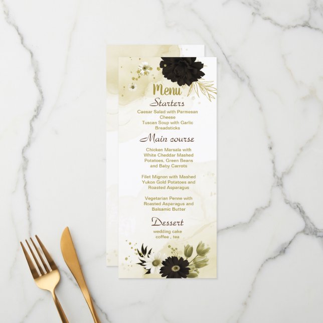 belo menu de casamento floral de marfim marrom (Frente/Verso In Situ)