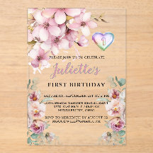 Belo Pink Watercolor Flores Primeiro Aniversário