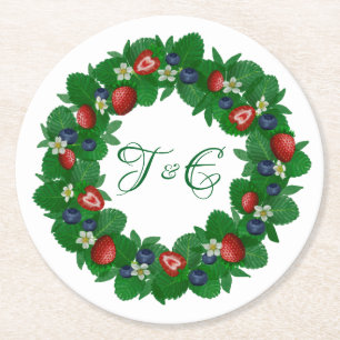 Belo Porta-Copos de Coroa de Morangos e Mirtilos