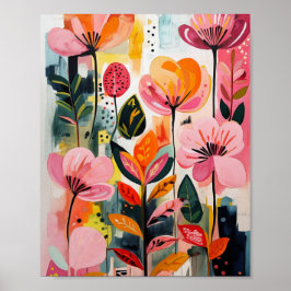 Belo poster de arte floral cristalina vibrante