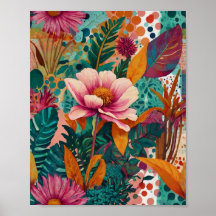 Belo poster de arte floral cristalina vibrante