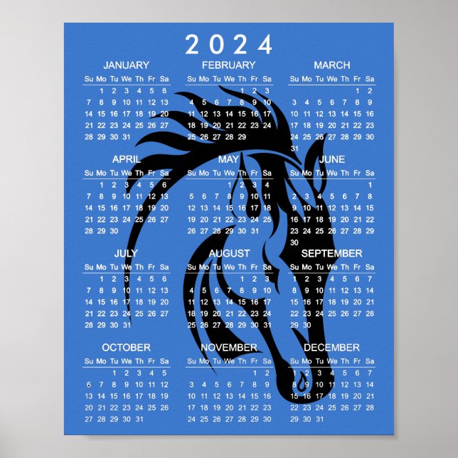 Belo Poster de Calendário 2024 do Cavalo Negro (Frente)