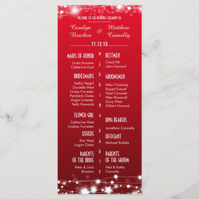 Belo Programa Casamento Vermelho de Estrelas Brilh (Frente)