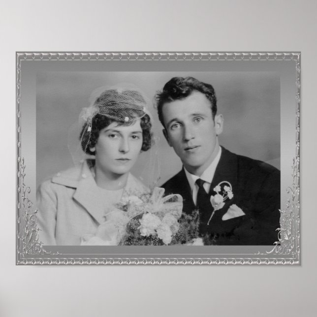 Belo quadro de borda prateada poster personalizado (Frente)