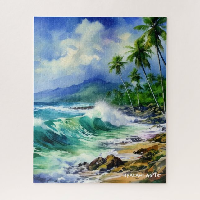Belo quebra-cabeça de aquarela tropical (Vertical)