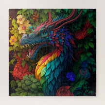 Belo Quebra-cabeça de Dragão Floral Azul