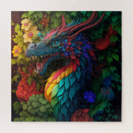 Belo Quebra-cabeça de Dragão Floral Azul