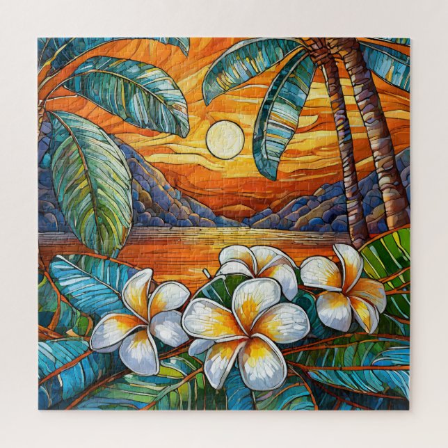 Belo quebra-cabeça de vidro colorido Tropical (Vertical)