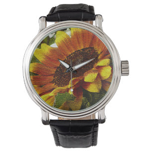Belo Relógio de Girassol Laranja e Amarelo