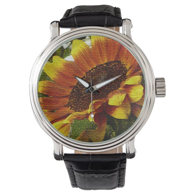 Belo Relógio de Girassol Laranja e Amarelo (Frente)