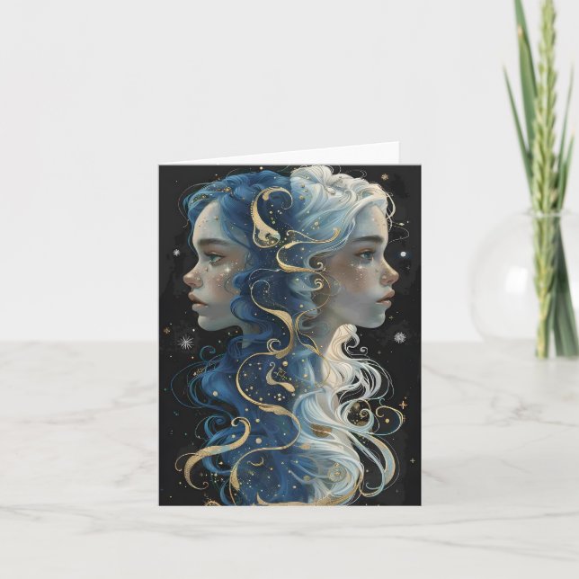 Belo retrato Gemini Cartões Zodiac (Frente)