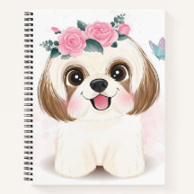 Belo shih tzu com ilustração floral