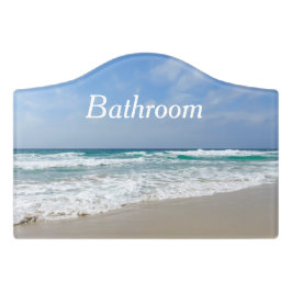 Belo Sinal de Porta de Banheiro de Praia e Mar