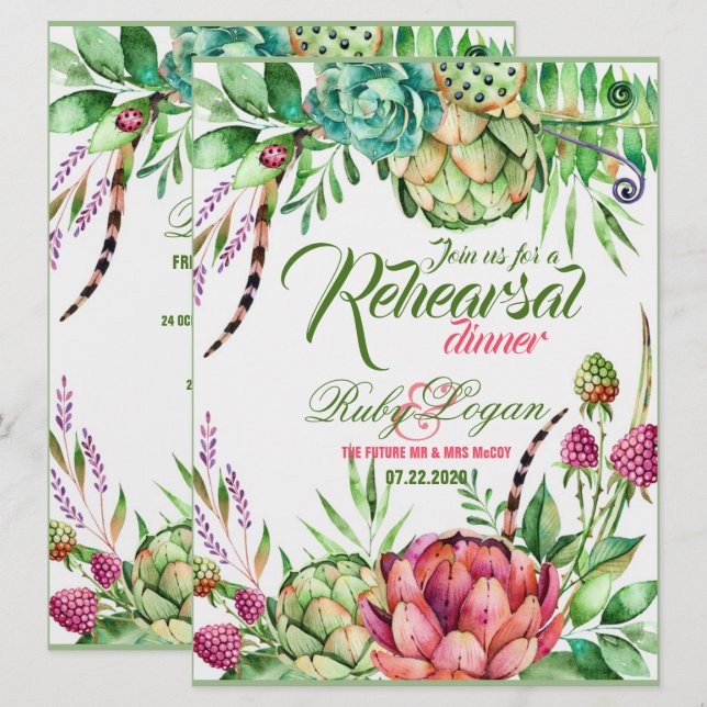 Belo Suculente Cartão de Janto de Ensaio de Casame (Frente/Verso)