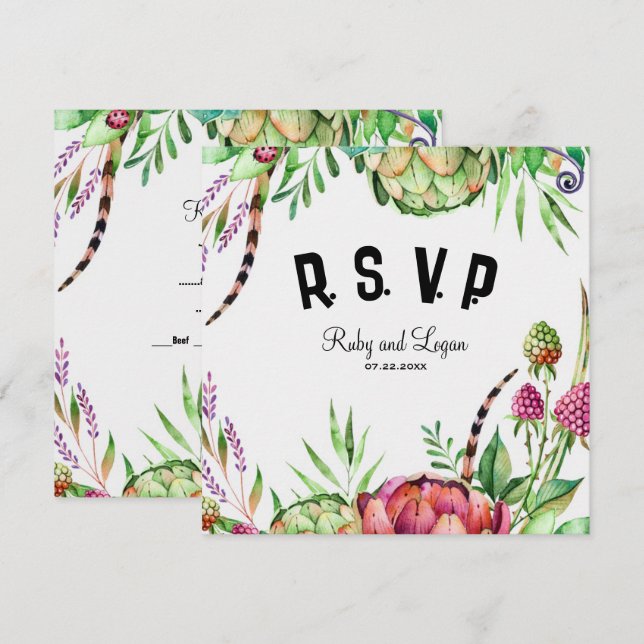 Belo Suculente Cartão RSVP de Casamento (Frente/Verso)
