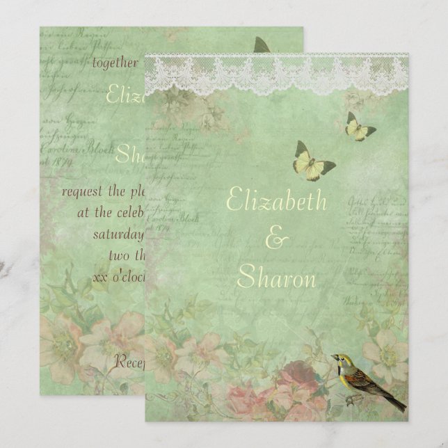 Belo, Vintage Paper, Convite De Casamento (Frente/Verso)