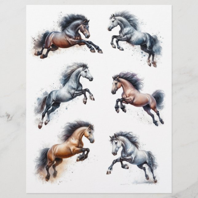 Belos Cavalos de Aquarela Saltando no Ar (Frente)