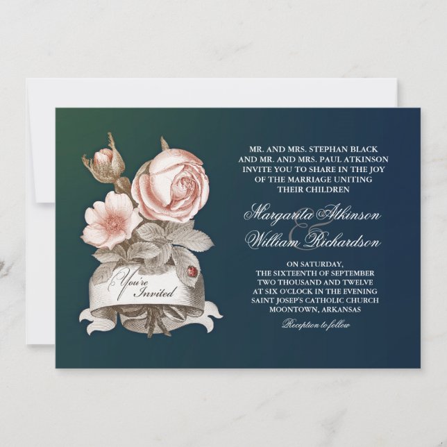 belos convites de casamento azuis (Frente)