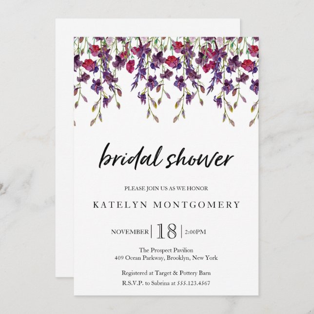 Belos Convites de chá de panela de flores silvestr (Frente/Verso)