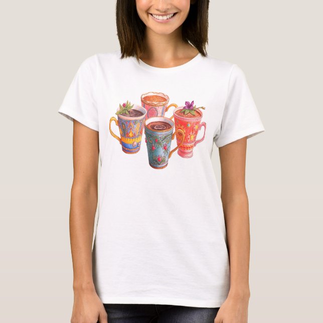 Belos Copos de Delicioso Café em uma Camiseta SS B (Frente)