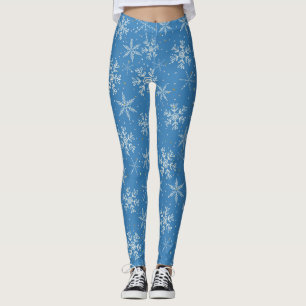 Belos flocos de neve em leggings de padrão azul