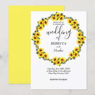 Belos girassóis amarelos em um simples convite bra