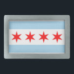 Belt Buckle com Flag of Chicago, Estado do Illinoi<br><div class="desc">Acessório com talento urbano usando esta fivela de na moda com bandeira de Chicago! Criada com materiais de alta qualidade e atenção meticulosa aos detalhes, esta fivela de correia exibe lindamente o design icônico da bandeira de Chicago - com faixas azuis horizontais e quatro estrelas vermelhas em um fundo branco....</div>