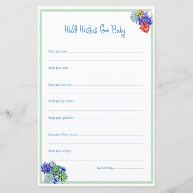 Bem Deseja Atividade de Chá de fraldas Bem Suculta (Frente)