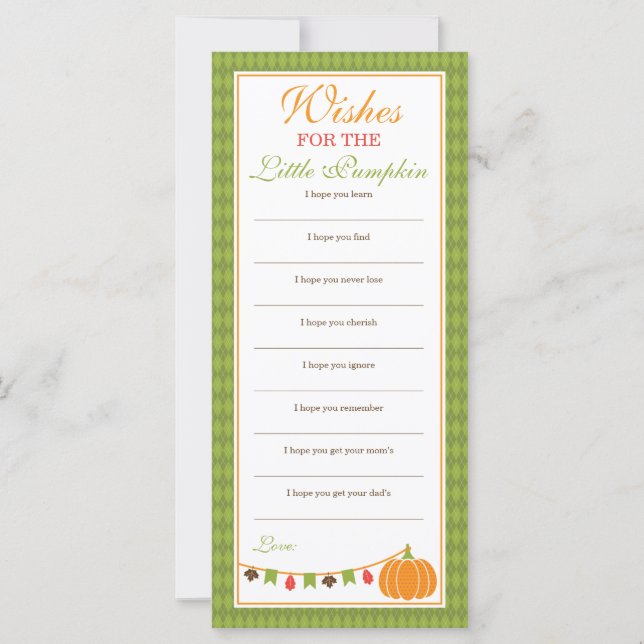 Bem Desejo Cartão, Chá de fraldas, Pequeno Pumpkin (Frente)