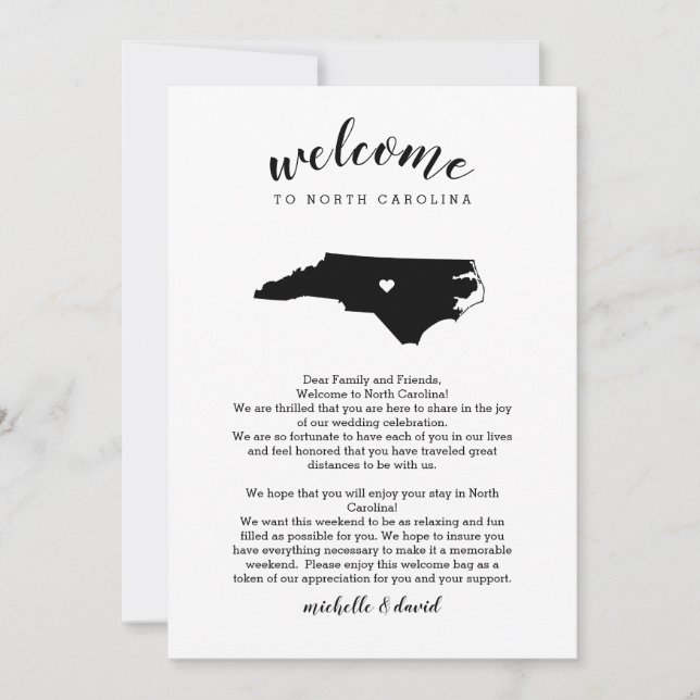 Bem-vindo à Carta de Casamento da Carolina do Nort (Frente)