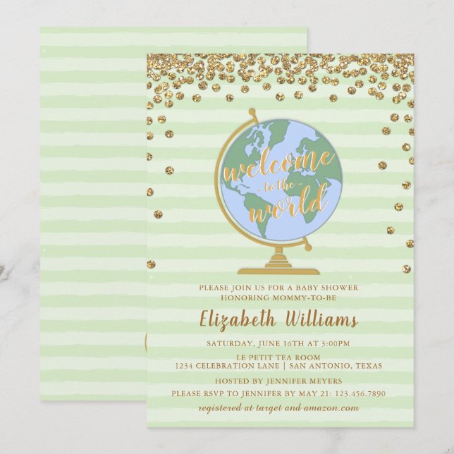 Bem-vindo ao Convite para Chás de fraldas do Mundo (Frente/Verso)