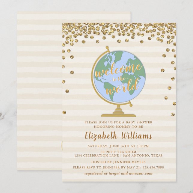 Bem-vindo ao Convite para Chás de fraldas do Mundo (Frente/Verso)