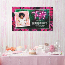 Bem-vindo ao Cumpleanos 50 Tropical Rosa Neon Tend