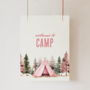 Bem-vindo ao Poster de acampamento de tenda cor-de