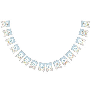 Bem-vindo Baby Hedgehog Bandeira Floral - Azul