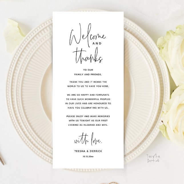 Bem-vindo e Obrigado, Cartão de Agradecimento do J (Welcome and Thanks, Wedding Dinner Thank You Card in Black White)